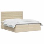 vidaXL Úložná posteľ s čelnou doskou Krémová 180 x 200 cm Látka – Obrázok 3
