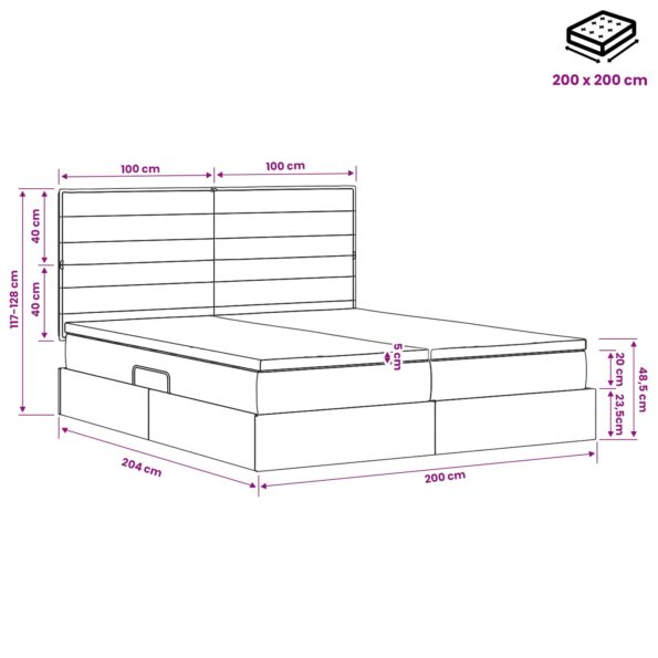 vidaXL Úložná posteľ s čelnou doskou Čierna 200 x 200 cm Látka – Obrázok 11