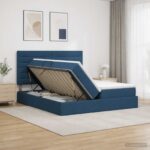 vidaXL Úložná posteľ s čelnou doskou Modrá 200 x 200 cm Látka