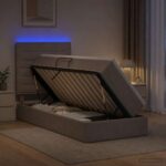 vidaXL LED úložná posteľ s matracom Sivohnedá 90 x 200 cm Látka – Obrázok 13