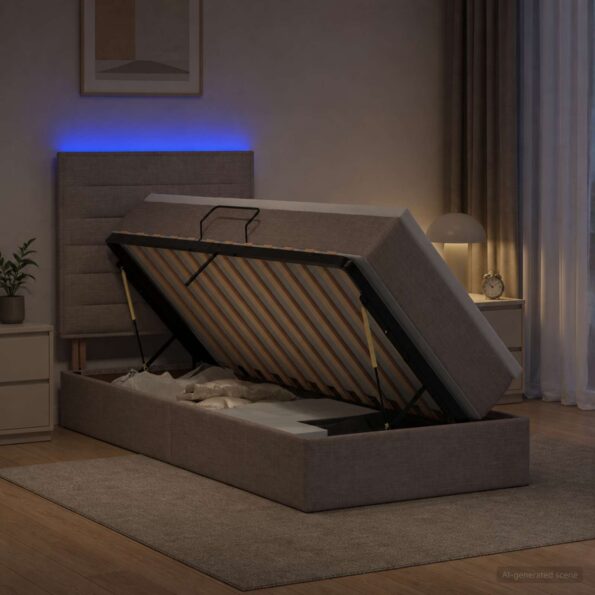 vidaXL LED úložná posteľ s matracom Sivohnedá 90 x 200 cm Látka – Obrázok 13