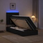 vidaXL LED úložná posteľ s matracom Čierna 100 x 200 cm Látka – Obrázok 13