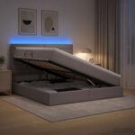 vidaXL LED úložná posteľ s matracom Sivohnedá 160 x 200 cm Látka – Obrázok 4