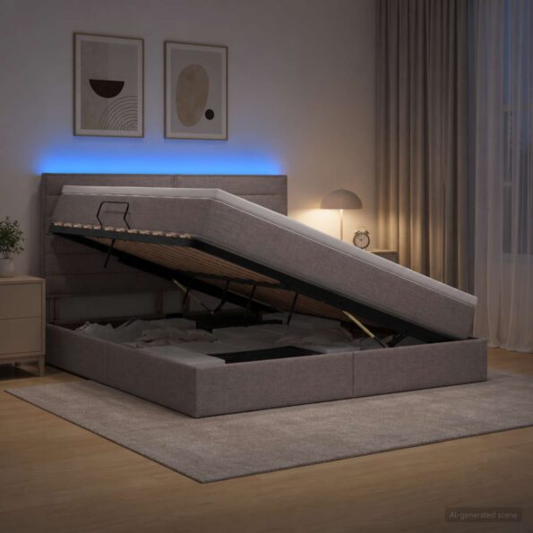 vidaXL LED úložná posteľ s matracom Sivohnedá 160 x 200 cm Látka – Obrázok 4