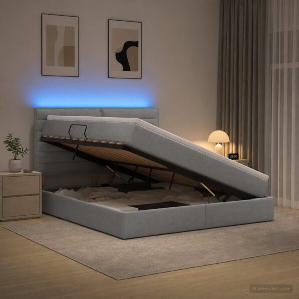 vidaXL LED úložná posteľ s matracom Svetlosivá 180 x 200 cm Látka – Obrázok 4
