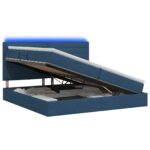 vidaXL LED úložná posteľ s matracom Modrá 200 x 200 cm Látka – Obrázok 2