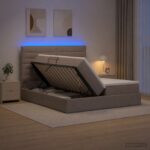 vidaXL LED úložná posteľ s matracom Sivohnedá 180 x 200 cm Látka