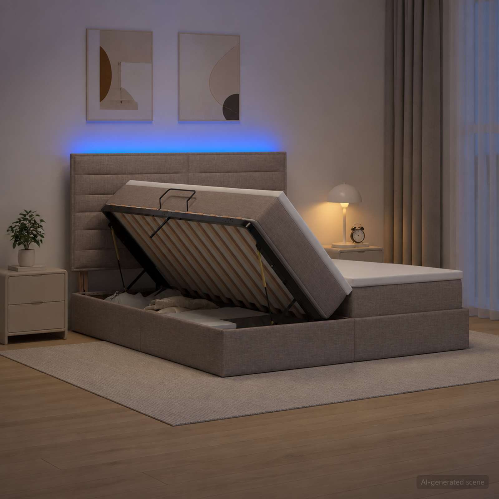 3460221_1.jpg vidaXL LED úložná posteľ s matracom Sivohnedá 180 x 200 cm Látka – Obrázok 1