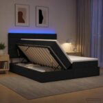vidaXL LED úložná posteľ s matracom Čierna 200 x 200 cm Látka – Obrázok 12