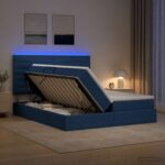 vidaXL LED úložná posteľ s matracom Modrá 200 x 200 cm Látka – Obrázok 4