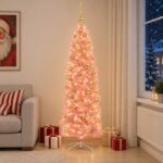 vidaXL Umelý štíhly vianočný stromček s vianočnou guľou 180 cm 300 LED