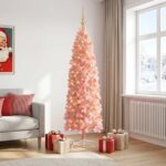 vidaXL Umelý štíhly vianočný stromček s vianočnou guľou 180 cm 300 LED – Obrázok 3