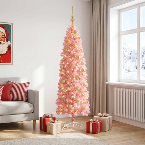 vidaXL Umelý štíhly vianočný stromček s vianočnou guľou 180 cm 300 LED – Obrázok 3