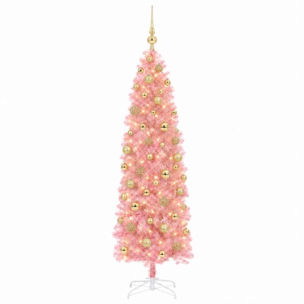 vidaXL Umelý štíhly vianočný stromček s vianočnou guľou 180 cm 300 LED – Obrázok 4