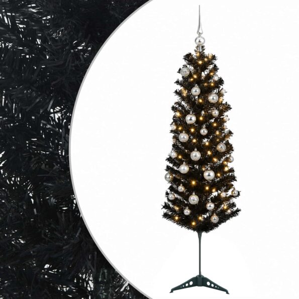 vidaXL Umelý štíhly vianočný stromček s vianočnou guľou 150 cm 150 LED – Obrázok 2