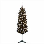 vidaXL Umelý štíhly vianočný stromček s vianočnou guľou 150 cm 150 LED – Obrázok 4