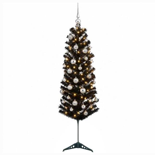 vidaXL Umelý štíhly vianočný stromček s vianočnou guľou 150 cm 150 LED – Obrázok 4