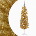 vidaXL Umelý štíhly vianočný stromček s ozdobami 120 cm 150 LED – Obrázok 2