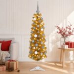 vidaXL Umelý štíhly vianočný stromček s ozdobami 150 cm 150 LED