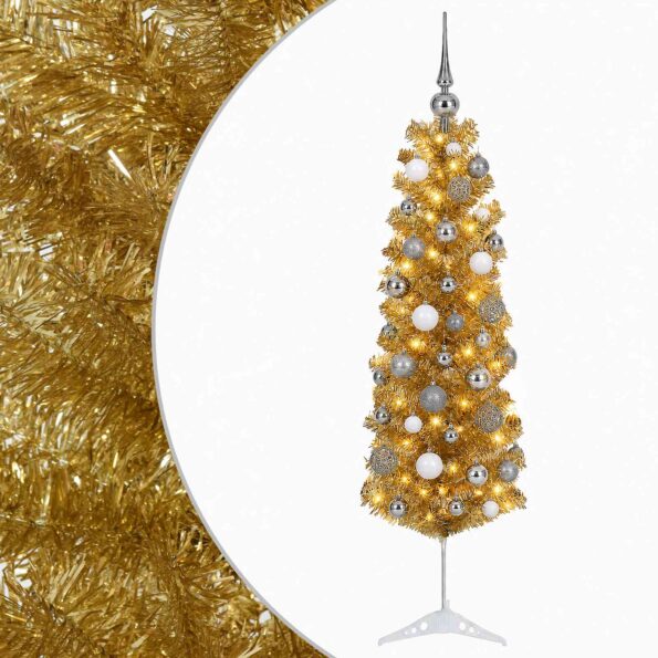 vidaXL Umelý štíhly vianočný stromček s ozdobami 150 cm 150 LED – Obrázok 2