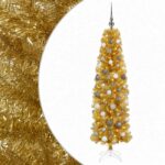 vidaXL Umelý štíhly vianočný stromček s ozdobami 210 cm 300 LED – Obrázok 2