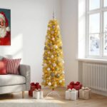 vidaXL Umelý štíhly vianočný stromček s ozdobami 210 cm 300 LED – Obrázok 3