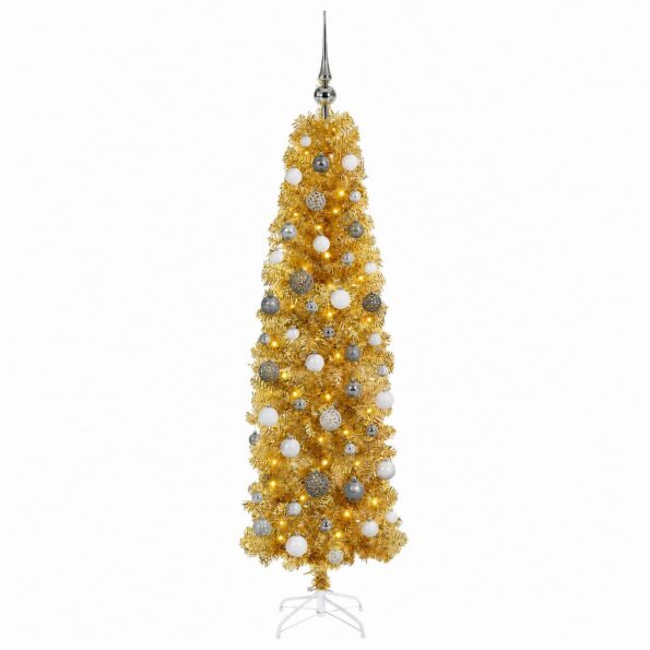 vidaXL Umelý štíhly vianočný stromček s ozdobami 210 cm 300 LED – Obrázok 4