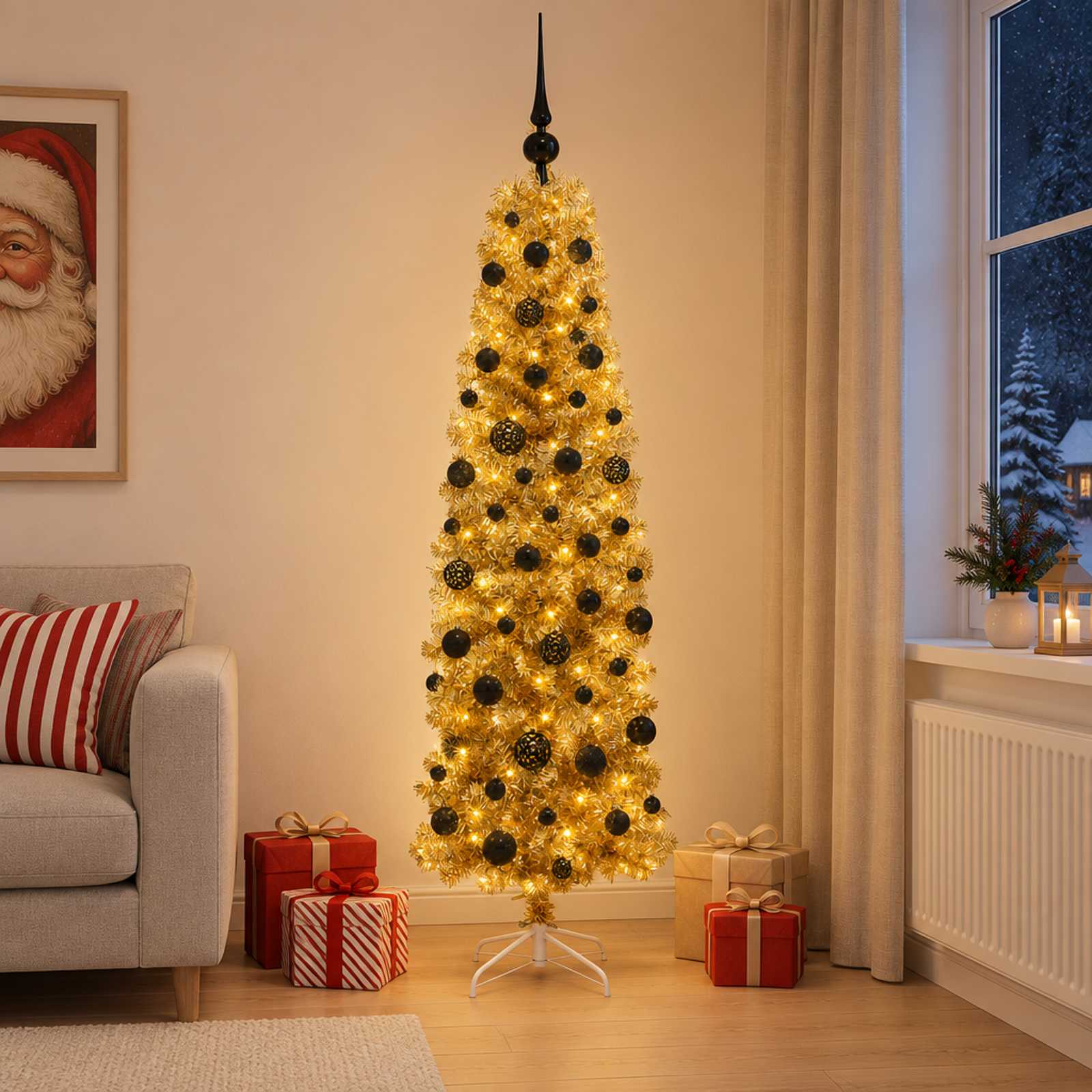 3461172_1.jpg vidaXL Umelý štíhly vianočný stromček s ozdobami 180 cm 300 LED – Obrázok 1