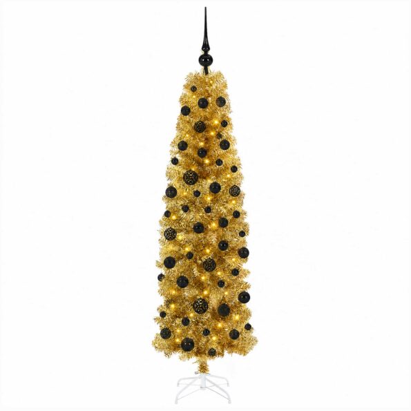 vidaXL Umelý štíhly vianočný stromček s ozdobami 180 cm 300 LED – Obrázok 4