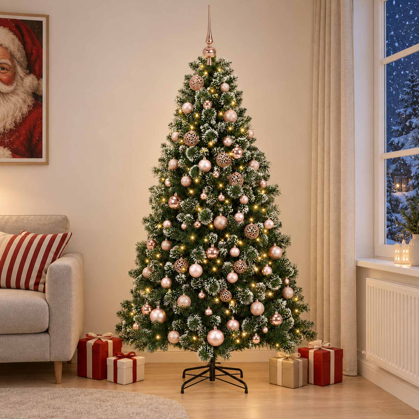3461258_1.jpg vidaXL Umelý vianočný stromček s ozdobou 210 cm 300 LED Teplá biela – Obrázok 1