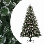 vidaXL Umelý vianočný stromček s ozdobou 210 cm 300 LED Teplá biela – Obrázok 2