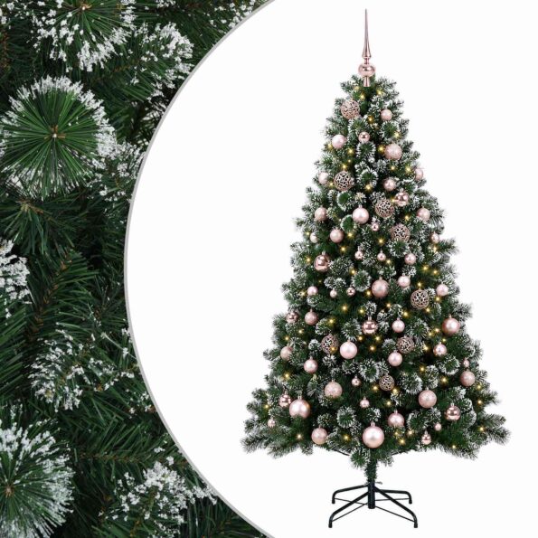 vidaXL Umelý vianočný stromček s ozdobou 210 cm 300 LED Teplá biela – Obrázok 2