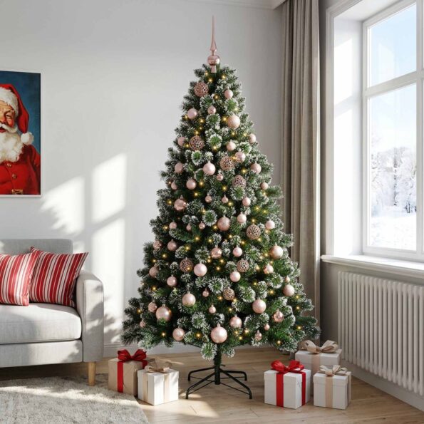 vidaXL Umelý vianočný stromček s ozdobou 210 cm 300 LED Teplá biela – Obrázok 3