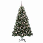 vidaXL Umelý vianočný stromček s ozdobou 210 cm 300 LED Teplá biela – Obrázok 4