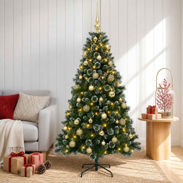 vidaXL Umelý vianočný stromček s ozdobou 150 cm 150 LED Teplá biela – Obrázok 3