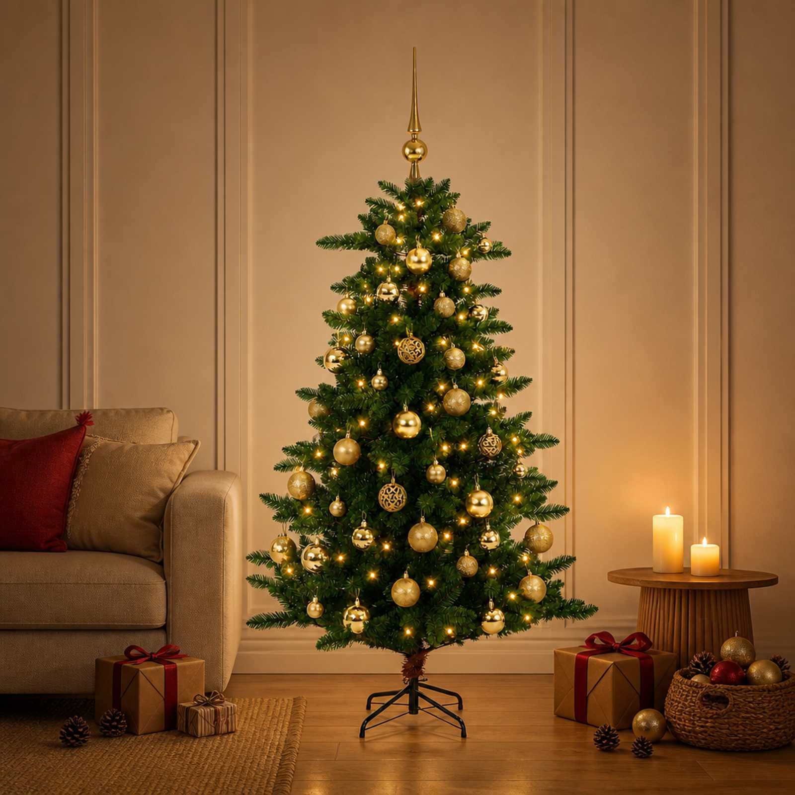 3461385_1.jpg vidaXL Artificial Christmas Tree with Bauble 120 cm 150 LED – Obrázok 1