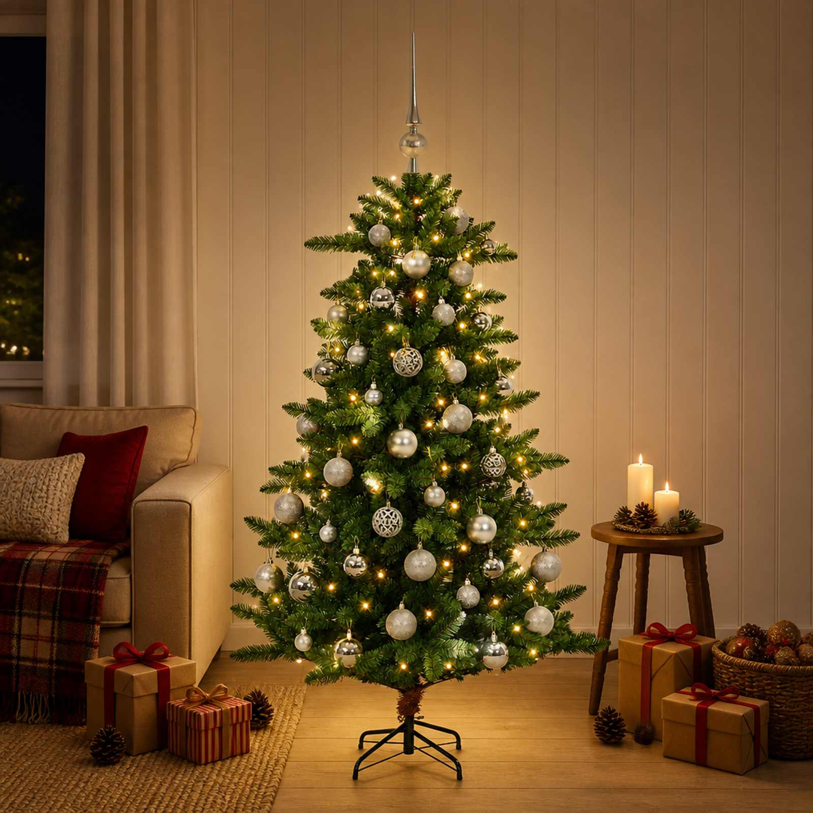 3461390_1.jpg vidaXL Artificial Christmas Tree with Bauble 120 cm 150 LED – Obrázok 1