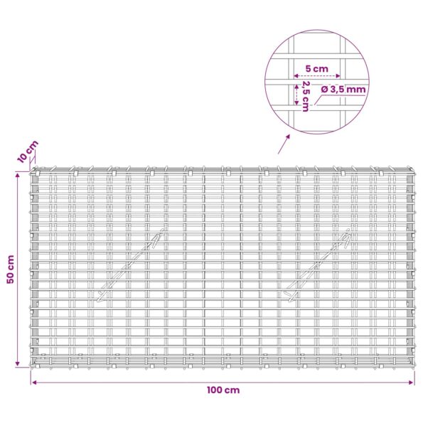 vidaXL Gabion s drôtom 3,5 mm a sieťou 5x2,5 cm 100x10x50 cm – Obrázok 6