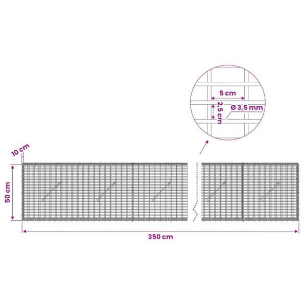vidaXL Gabion s drôtom 3,5 mm a sieťou 5x2,5 cm 350x10x50 cm – Obrázok 6