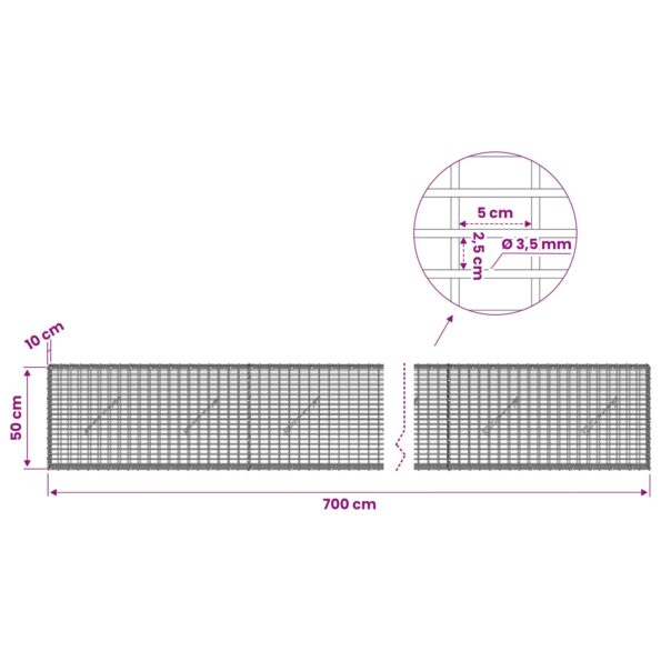 vidaXL Gabion s drôtom 3,5 mm a sieťou 5x2,5 cm 700x10x50 cm – Obrázok 6