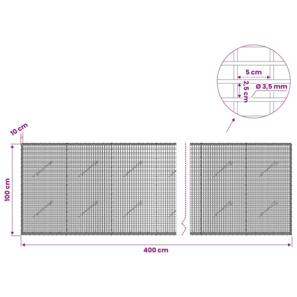 vidaXL Gabion s drôtom 3,5 mm a sieťou 5x2,5 cm 400x10x100 cm – Obrázok 6