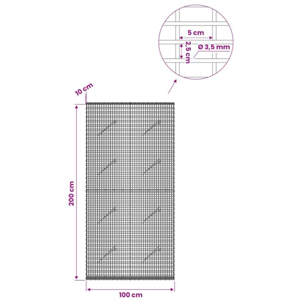 vidaXL Gabion s drôtom 3,5 mm a sieťou 5x2,5 cm 100x10x200 cm – Obrázok 6