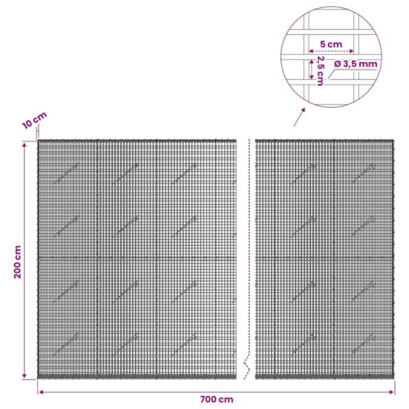 vidaXL Gabion s drôtom 3,5 mm a sieťou 5x2,5 cm 700x10x200 cm – Obrázok 6