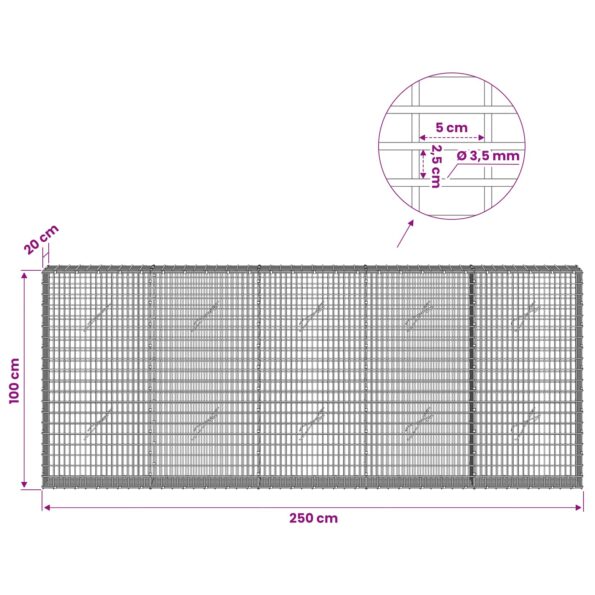 vidaXL Gabion s drôtom 3,5 mm a sieťou 5x2,5 cm 250x20x100 cm – Obrázok 6