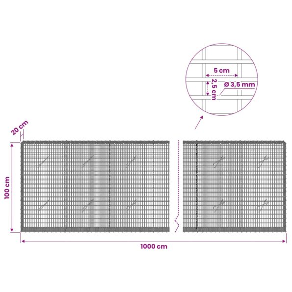 vidaXL Gabion s drôtom 3,5 mm a sieťou 5x2,5 cm 1000x20x100 cm – Obrázok 6