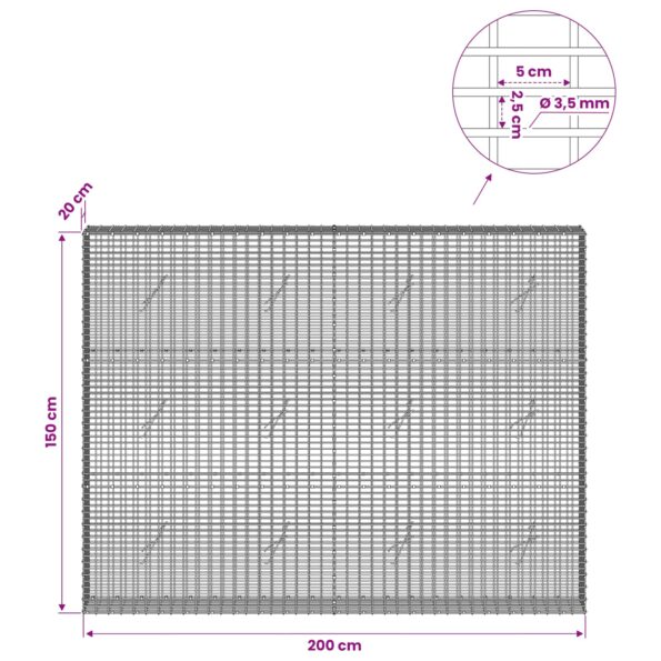 vidaXL Gabion s drôtom 3,5 mm a sieťou 5x2,5 cm 200x20x150 cm – Obrázok 6