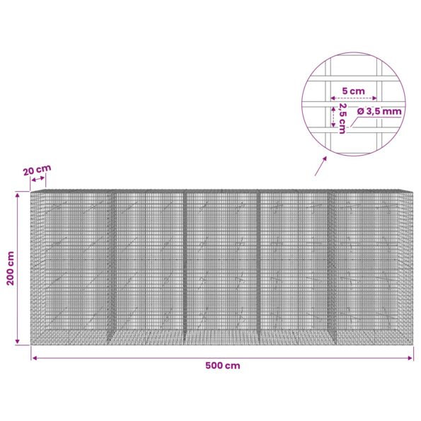 vidaXL Gabion s drôtom 3,5 mm a sieťou 5x2,5 cm 500x20x200 cm – Obrázok 6