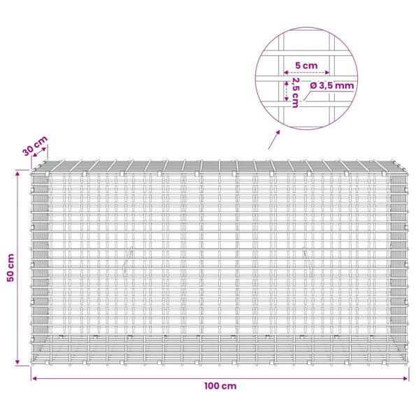 vidaXL Gabion s drôtom 3,5 mm a sieťou 5x2,5 cm 100x30x50 cm – Obrázok 6