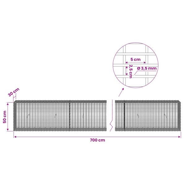 vidaXL Gabion s drôtom 3,5 mm a sieťou 5x2,5 cm 700x30x50 cm – Obrázok 6