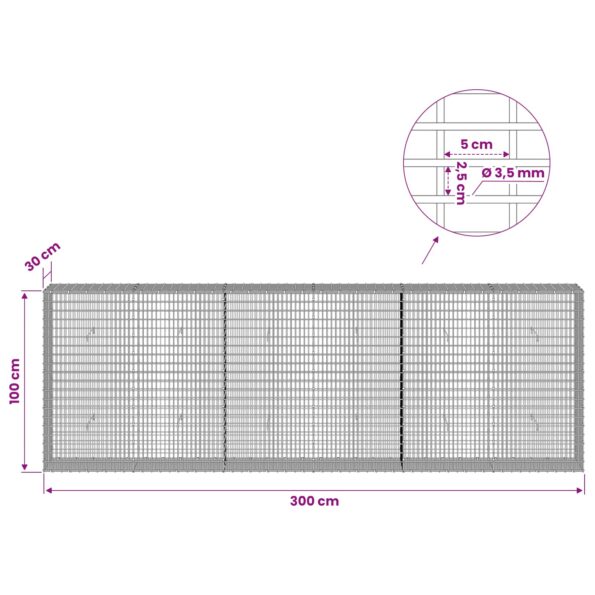 vidaXL Gabion s drôtom 3,5 mm a sieťou 5x2,5 cm 300x30x100 cm – Obrázok 6